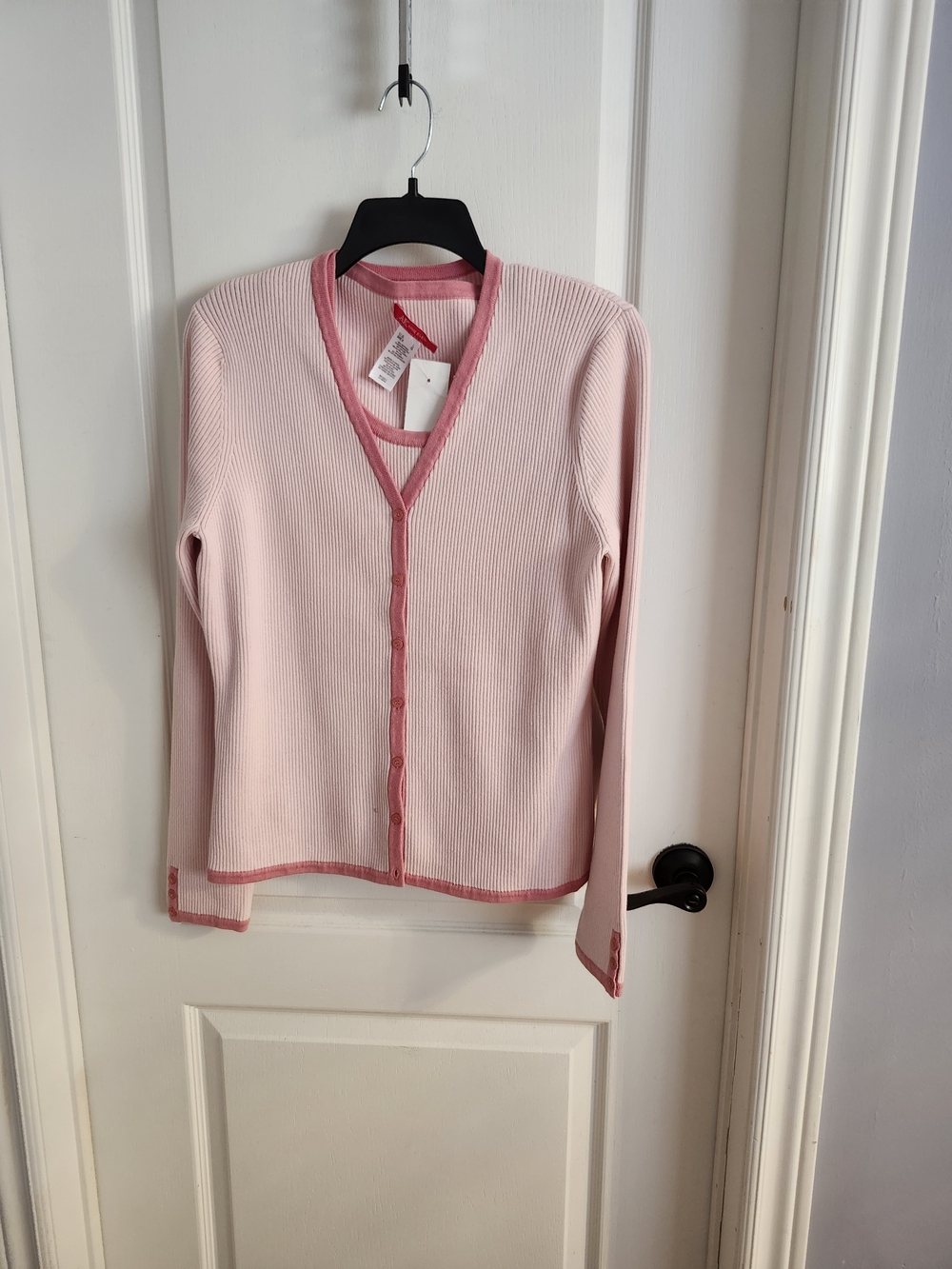 Women’s Pink Ribbed Button-Front Sweater Cardigan
